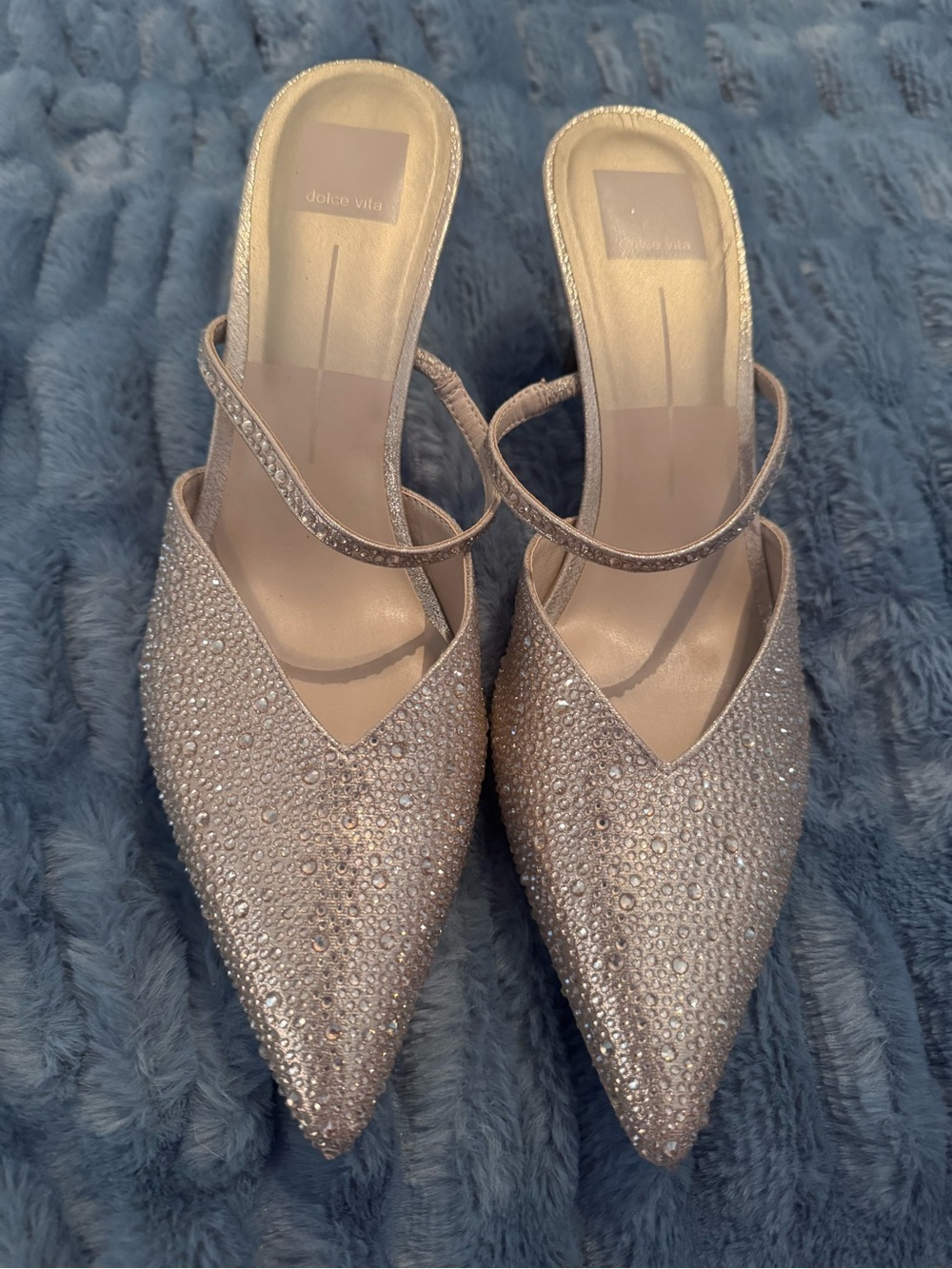 Dolce Vita Gold Crystal Pointed-Toe Open Back Pumps
